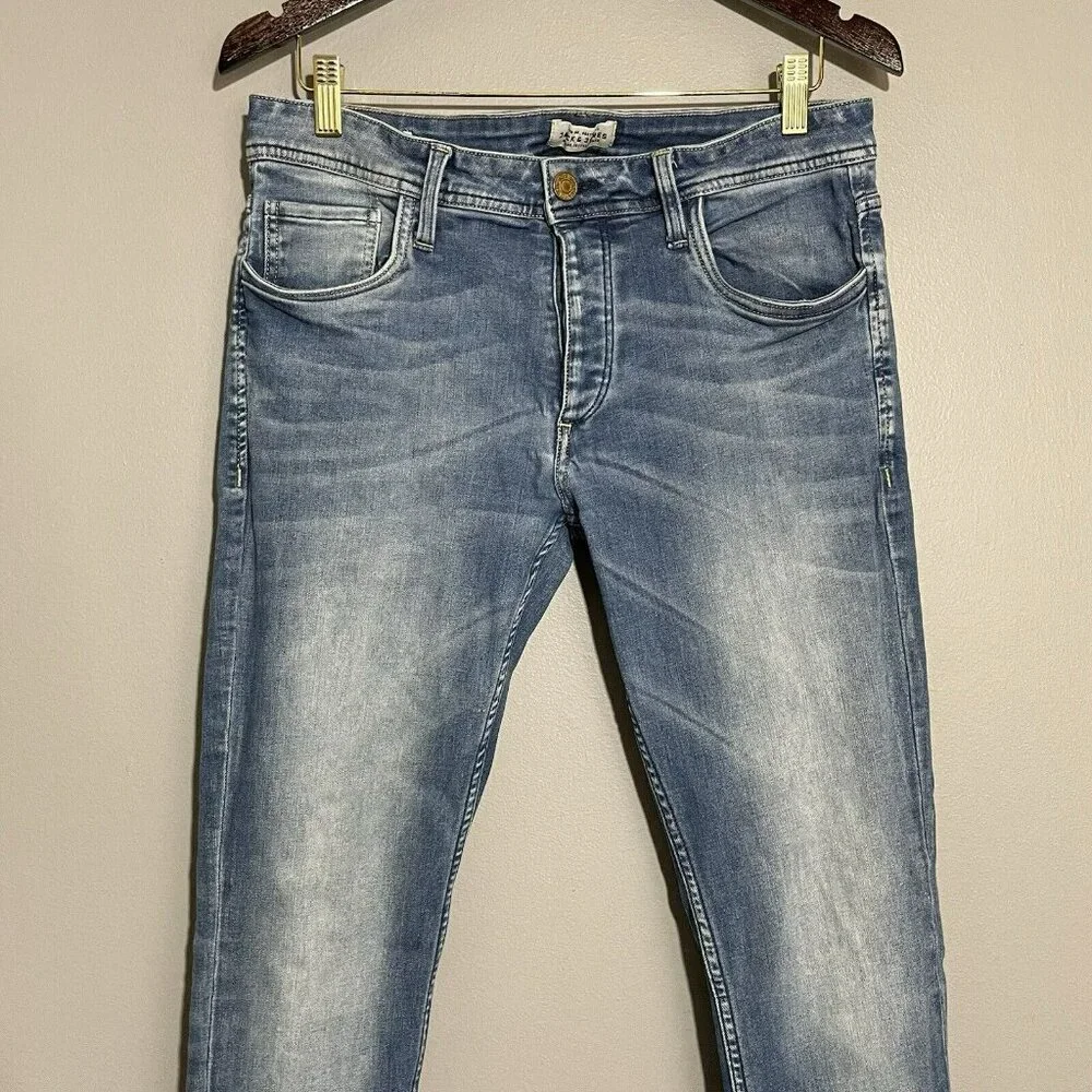 Jack Jones Slim Fit Tim Skinny Jeans Men Sz 33x32 Button Fly Moto Biker Classic - Picture 3 of 13